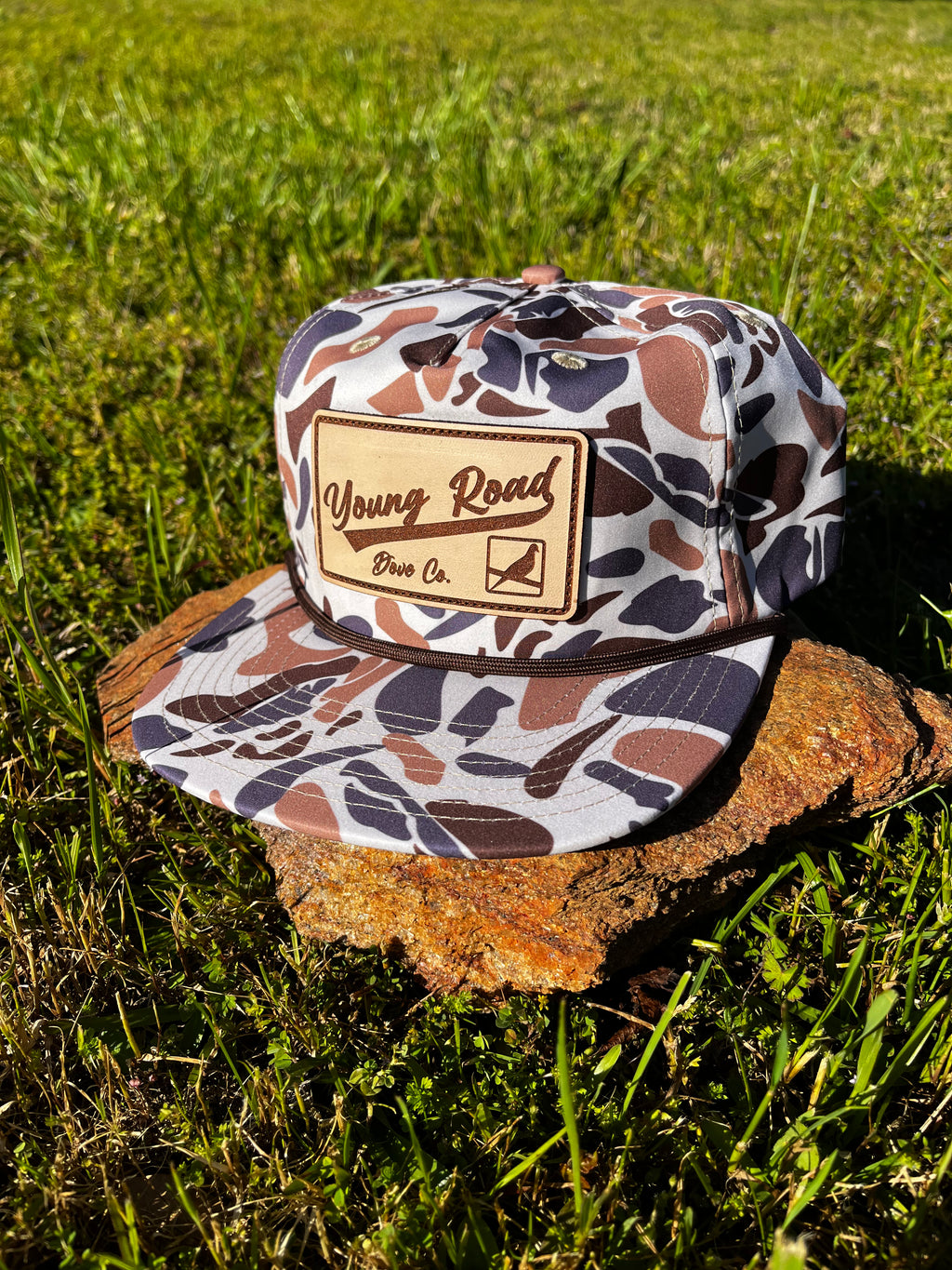 Old School Camo Hat with Leather Patch
